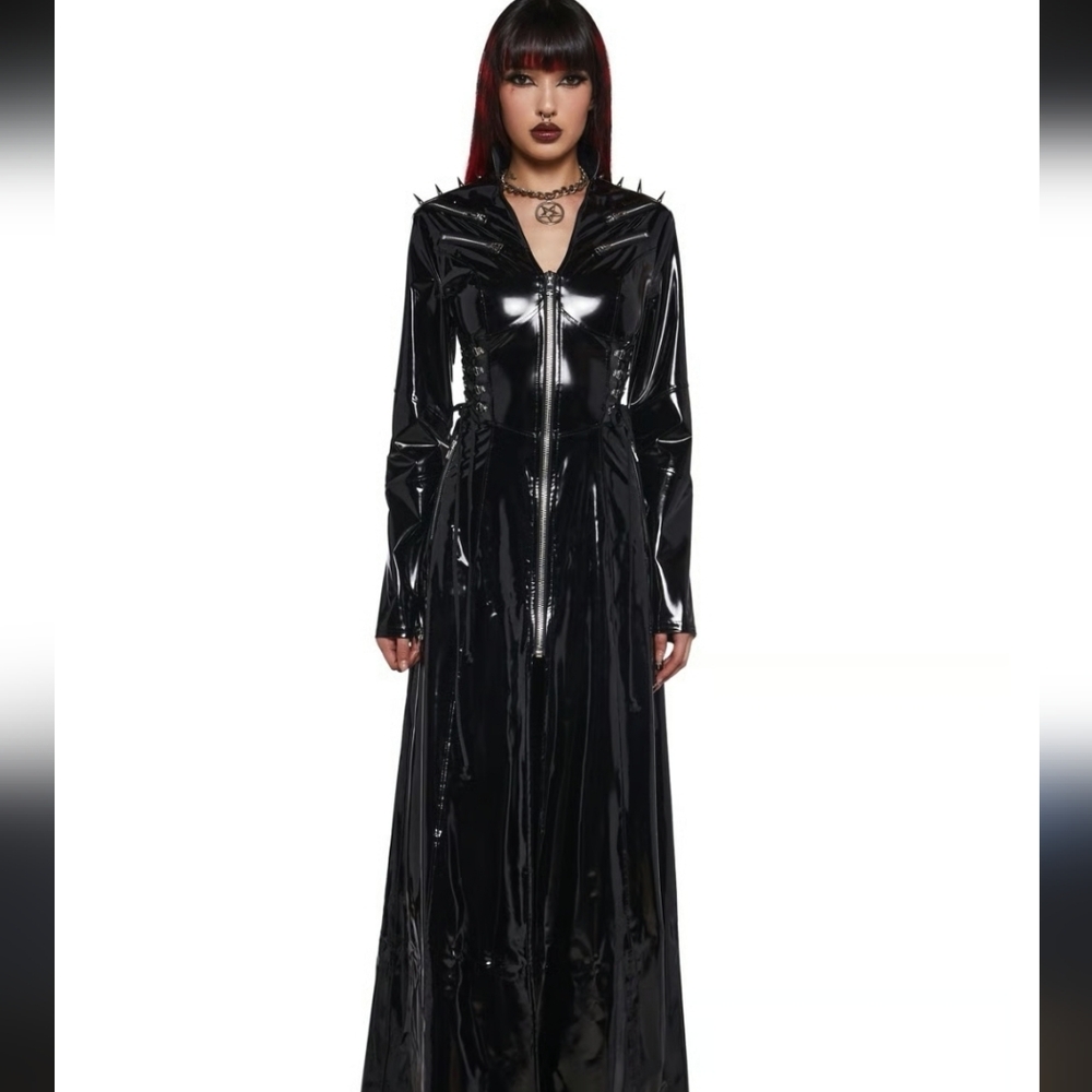 Dolls Kill Black Patent Long Sleeve Maxi Dress